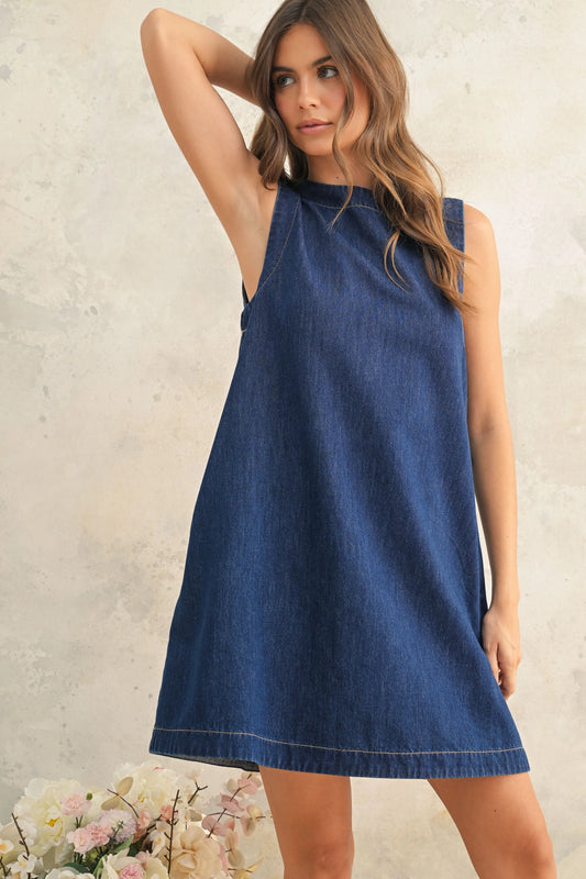 Sleeveless Denim Shirt Dress