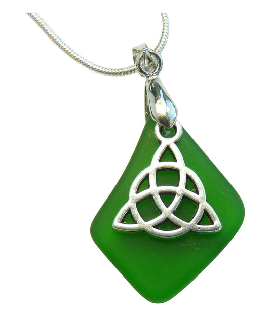 Celtic Trinity Knot Beach Glass Charm Necklace
