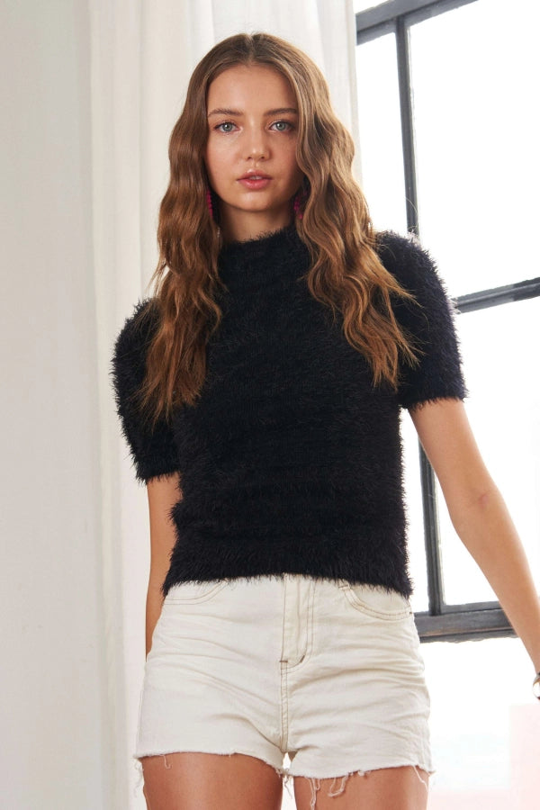 Mock Neck Fuzzy Sweater