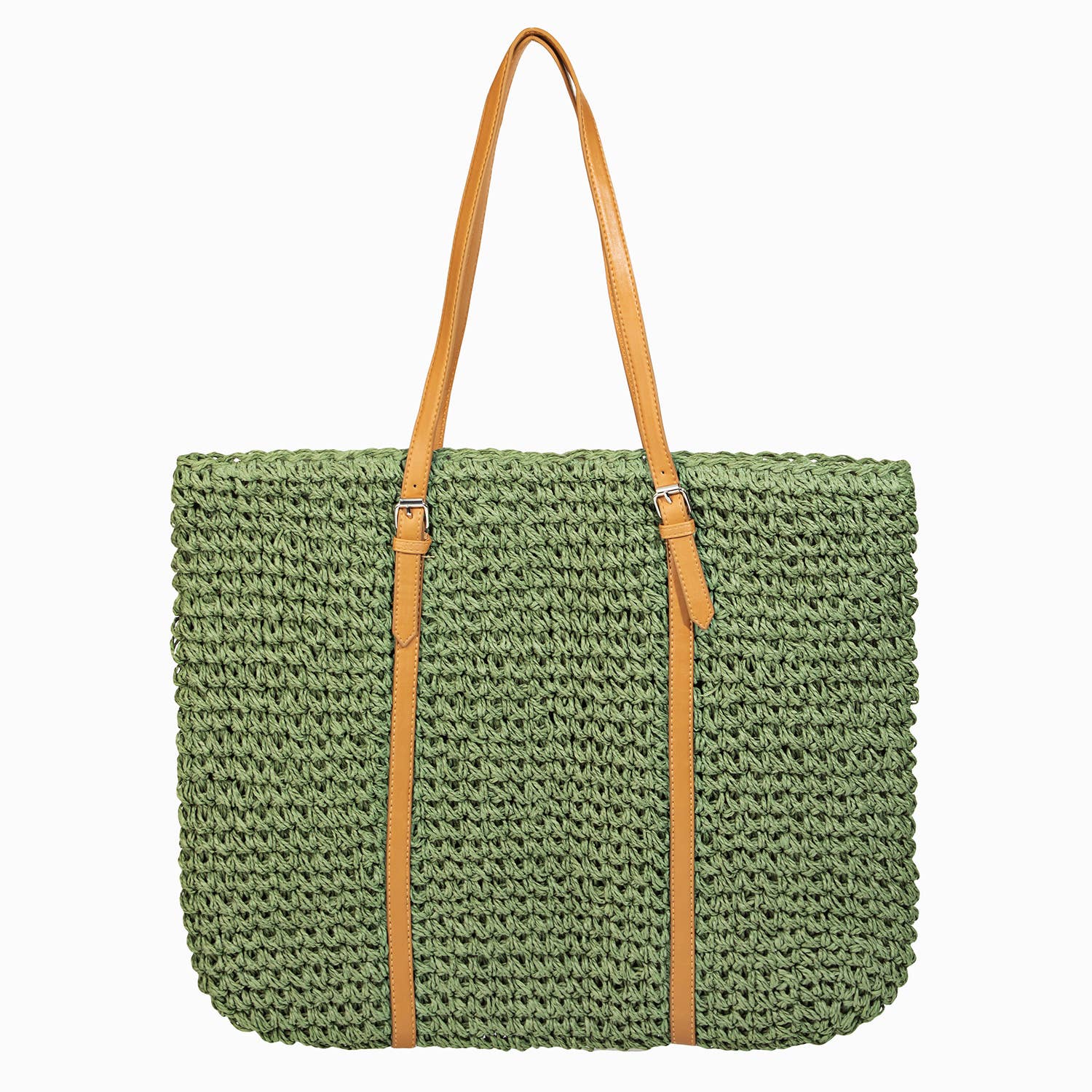 Straw Braided Leather Strap Tote Bag