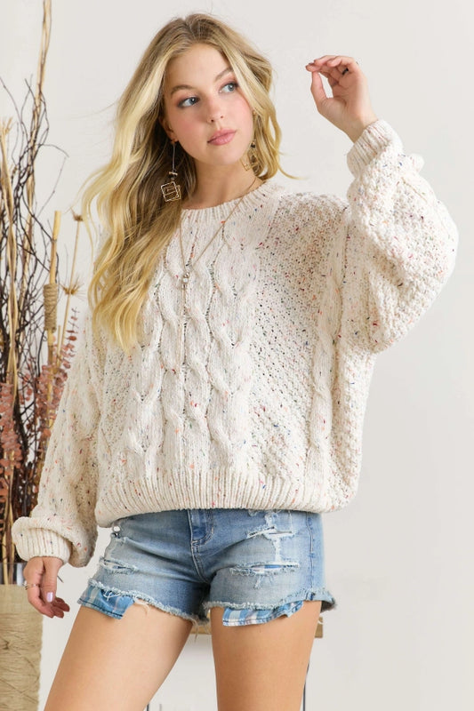 Cable Knit Speckled Sweater