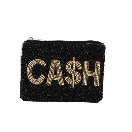 Fully Beaded Black CA$H Ladies Coin Purse