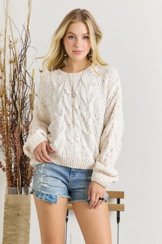 Cable Knit Speckled Sweater