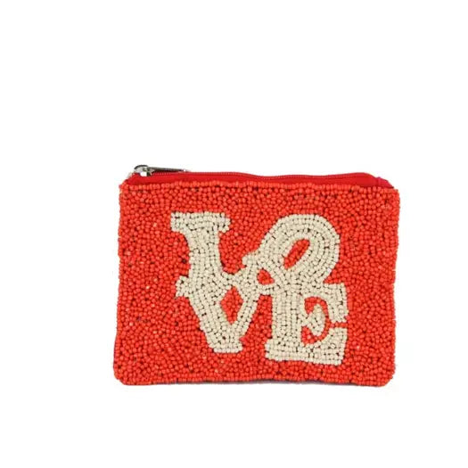 Fully Beaded Red LOVE Ladies Coin Purse