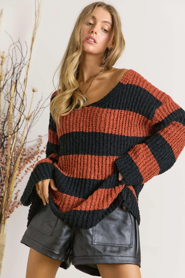Stripe Bell Sleeve Sweater