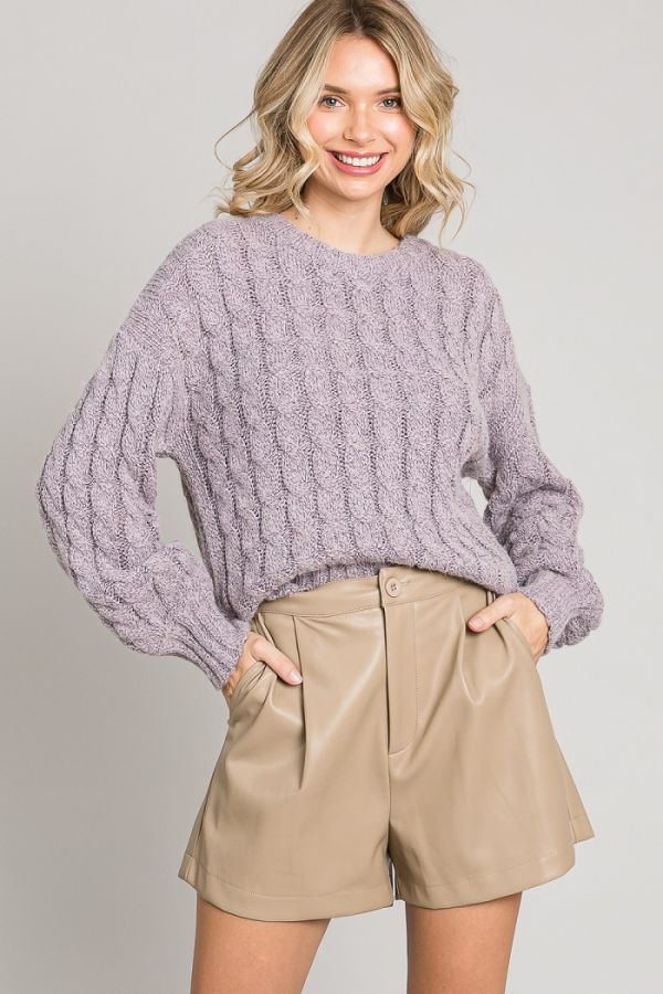 Plush Marled Cable Knit Sweater