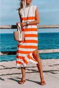 Load image into Gallery viewer, Orange Striped Sleeveless Jersey Dress
