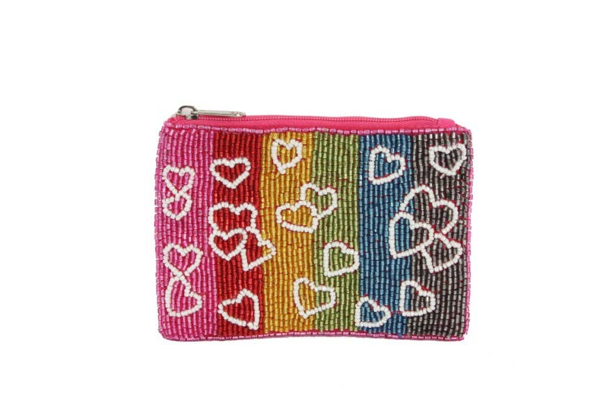 Falling Hearts Fully Beaded Ladies Coin Purse