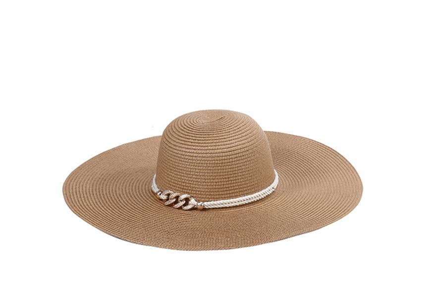 Chain and Rope Belt Decor Floppy Ladies Sun Summer Hat