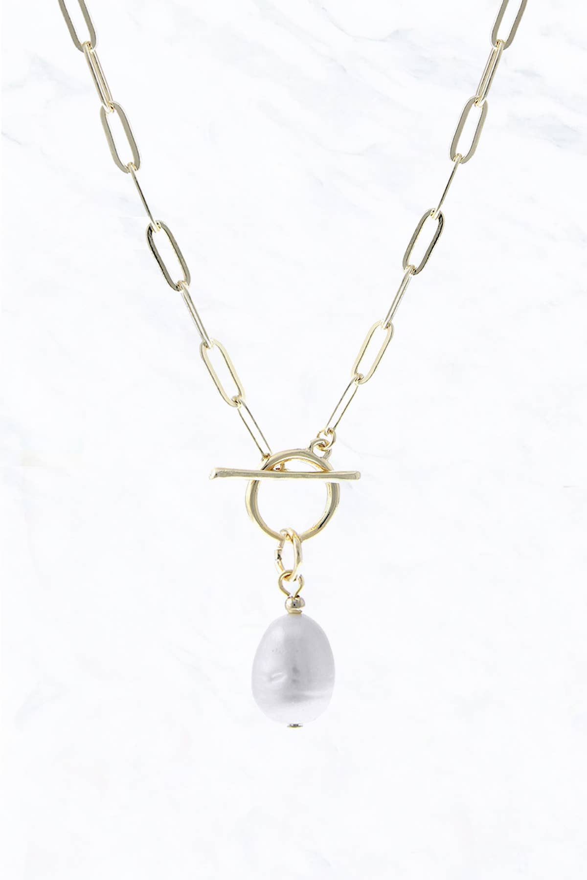 Freshwater Pearl Pendant Link Chain Toggle Necklace