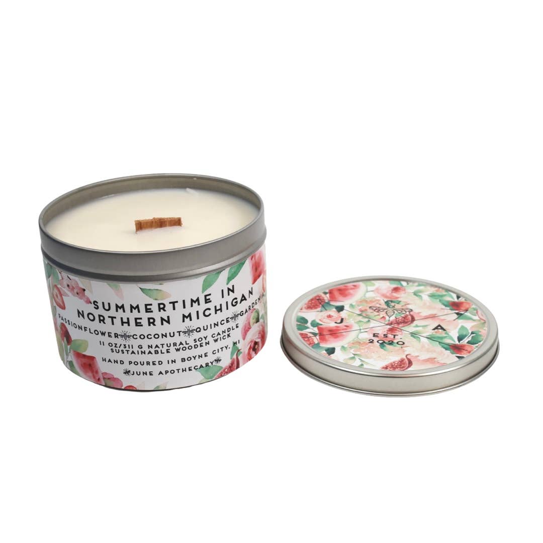 Summertime in Northern Michigan Wooden Wick 11 oz Tin Candle