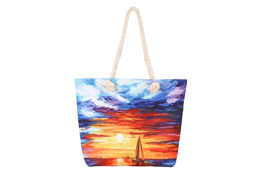 Nearing Sunset In The Ocean Print Ladies Tote Handbag