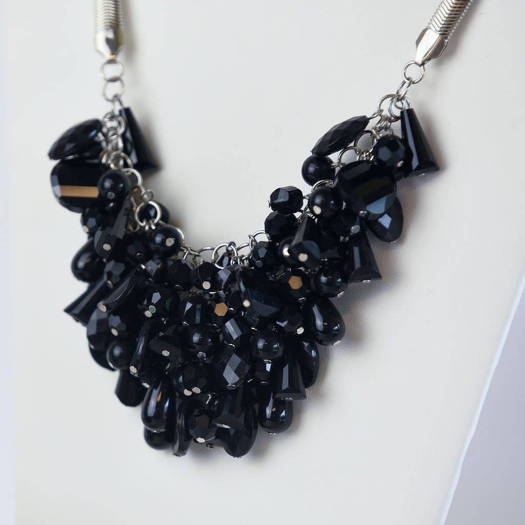 Veronica Black Cluster Bead Statement Necklace