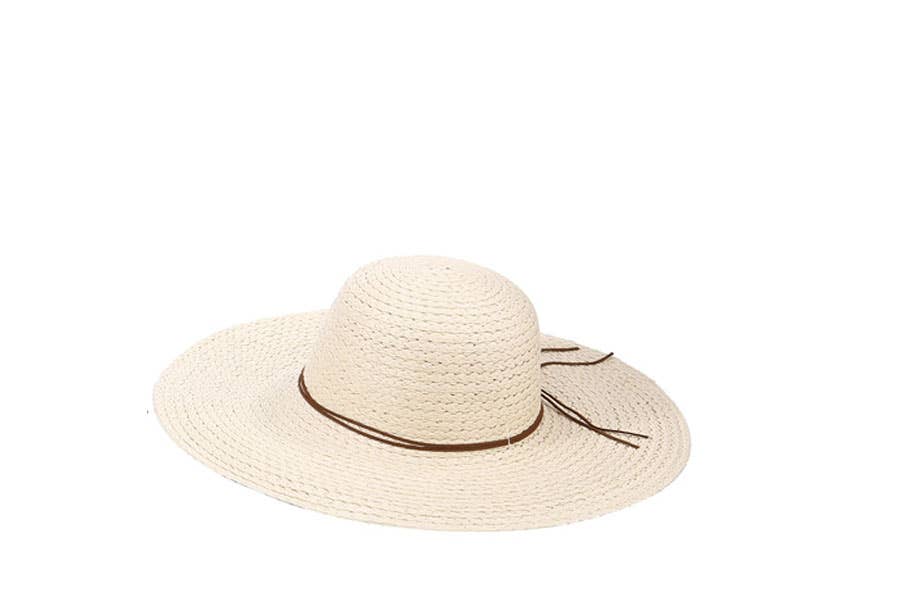 Floppy Ladies Strap Decor Wide Brim Summer Beach Straw Hat