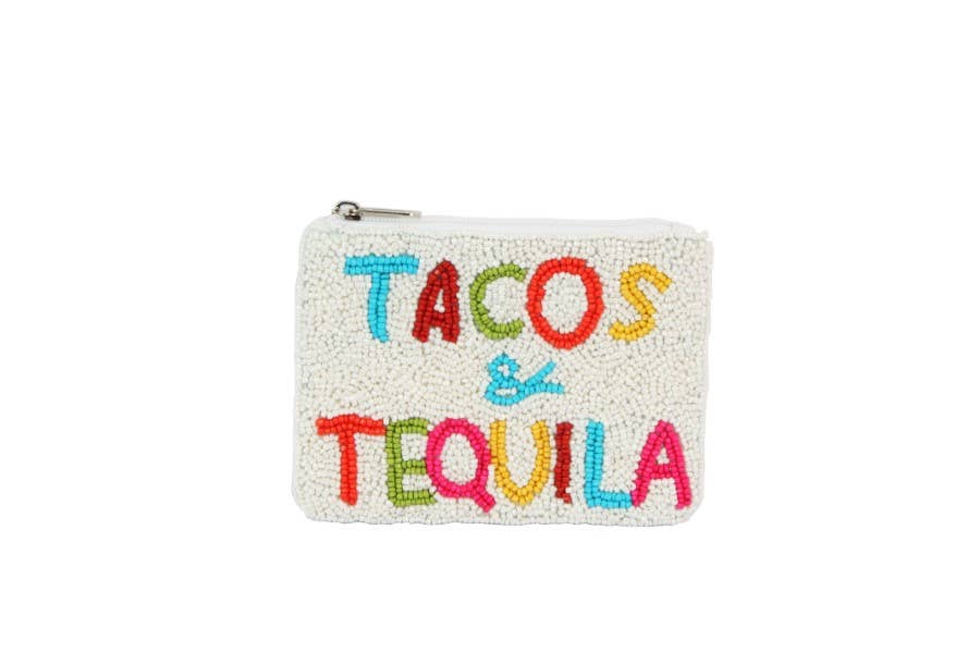 TACOS & TEQUILA Print Fully Beaded Ladies Coin Purse