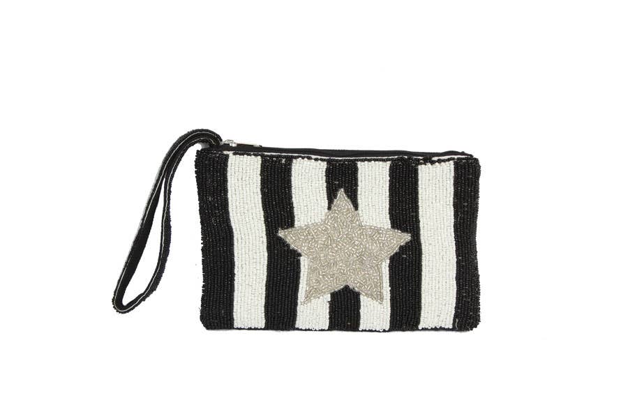Black & White Fully Beaded Star Ladies Wristlet Wallet