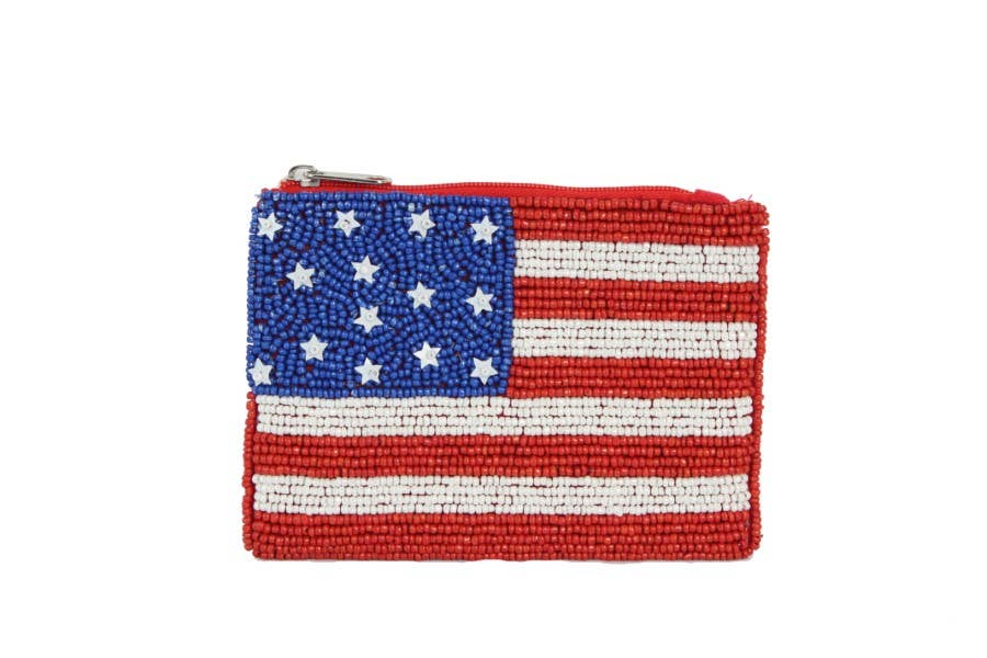Fully Beaded  American USA Flag Theme Ladies Coin Purse