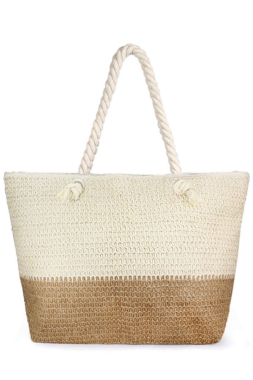 Two Tones Straw Tote Bag